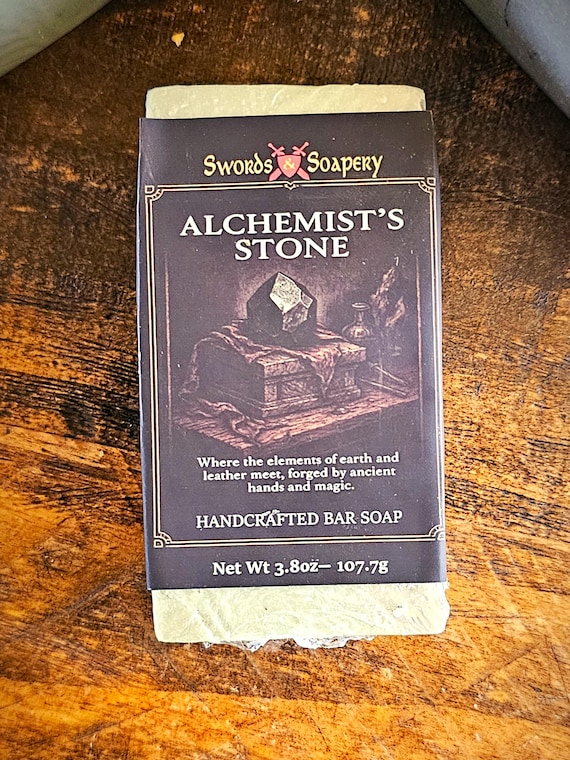 ALCHEMIST’S STONE– Leather & River Stone Fantasy Artisan Soap | Cold Process, Moody Floral, Handmade Gift