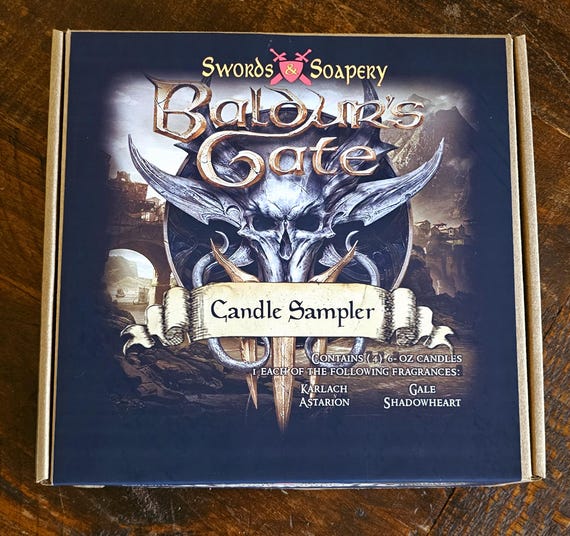Baldur’s Gate 3 Candle Set | 4-Companion Boxed Set | Inspired by Gale, Astarion, Shadowheart, & Karlach | 6 oz Wood Wick Fantasy Candles