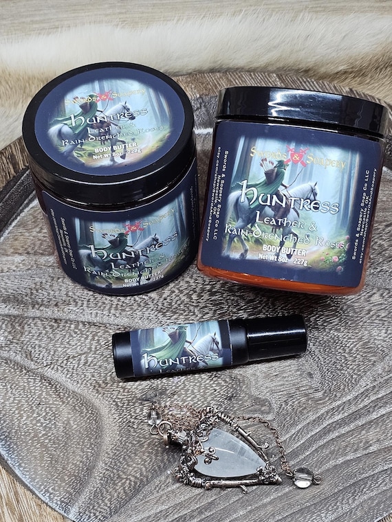 Huntress Leather and Rain-Drenched Roses Body Butter & Roll-on Body Fragrance