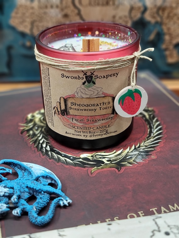 Sheogorath's Strawberry Torte ESO Embellished 7-oz Glass Tumbler Candles * Elder Scrolls Skyrim-Inspired