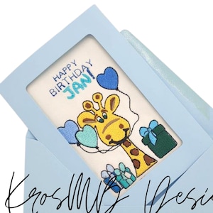 Giraffe Birthday Card Embroidery Design: Balloon Animal (Digital Download)