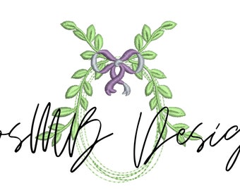 Leaf and bow wreath embroidery design