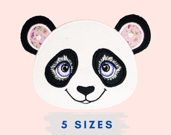 Diseño de bordado a máquina con cara de panda - Parche de panda ITH (5 tamaños)