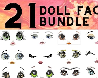 Doll Face Bundle ITH In The Hoop 21 Face Machine Embroidery design Handmade look Machine Embroidery Doll Face Designs for Toys and Gifts