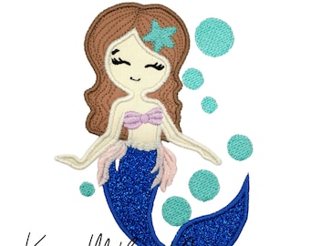 Mermaid Birthday Applique Embroidery Design (Digital Download)
