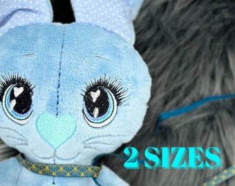 ITH in the hoop embroidery bunny doll design,  2 size big eye bunny