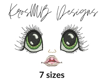 Big Eyes Doll face embroidery design 4"x4",6"x6" hoop