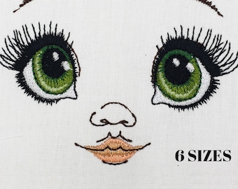 Big Eyes Doll Face Embroidery Design: ITH Pattern (Digital Download)