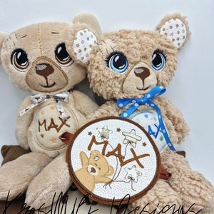 ITH in the hoop embroidery file MAX Teddy bear personalize gift design 16x26 cm hoop