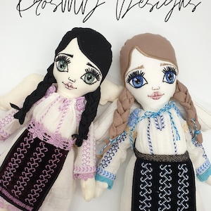 ITH Romanian Girl Rag Doll Embroidery Design: Button Joint Folk Art (16x26cm Hoop)