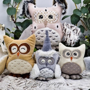 Motif décoratif hibou de broderie machine ITH dans le cerceau 4 tailles