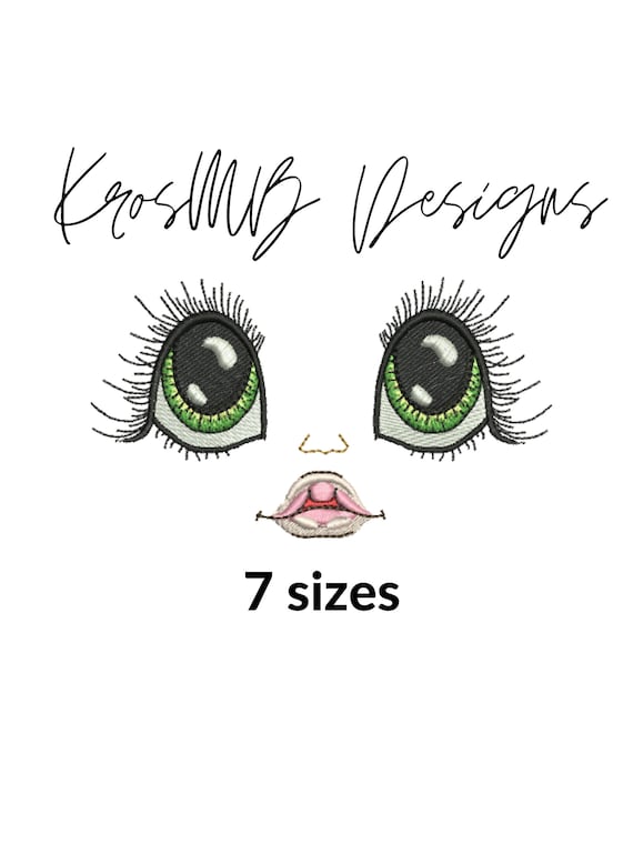 Big Eyes Doll face embroidery design 4"x4",6"x6" hoop