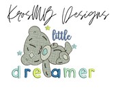 Cute teddy bear embroidery design, little dreamer teddy