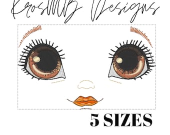 ITH Doll Face Embroidery Design: 4x4, 6x6 Hoop (Digital Download)