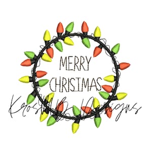 Christmas wreath embroidery design, lightbulb  holiday  wreath