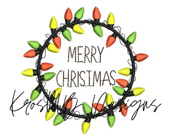 Christmas wreath embroidery design, lightbulb  holiday  wreath