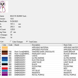 RABBIT EMBROIDERY DESIGN COLOR SEQUENCE