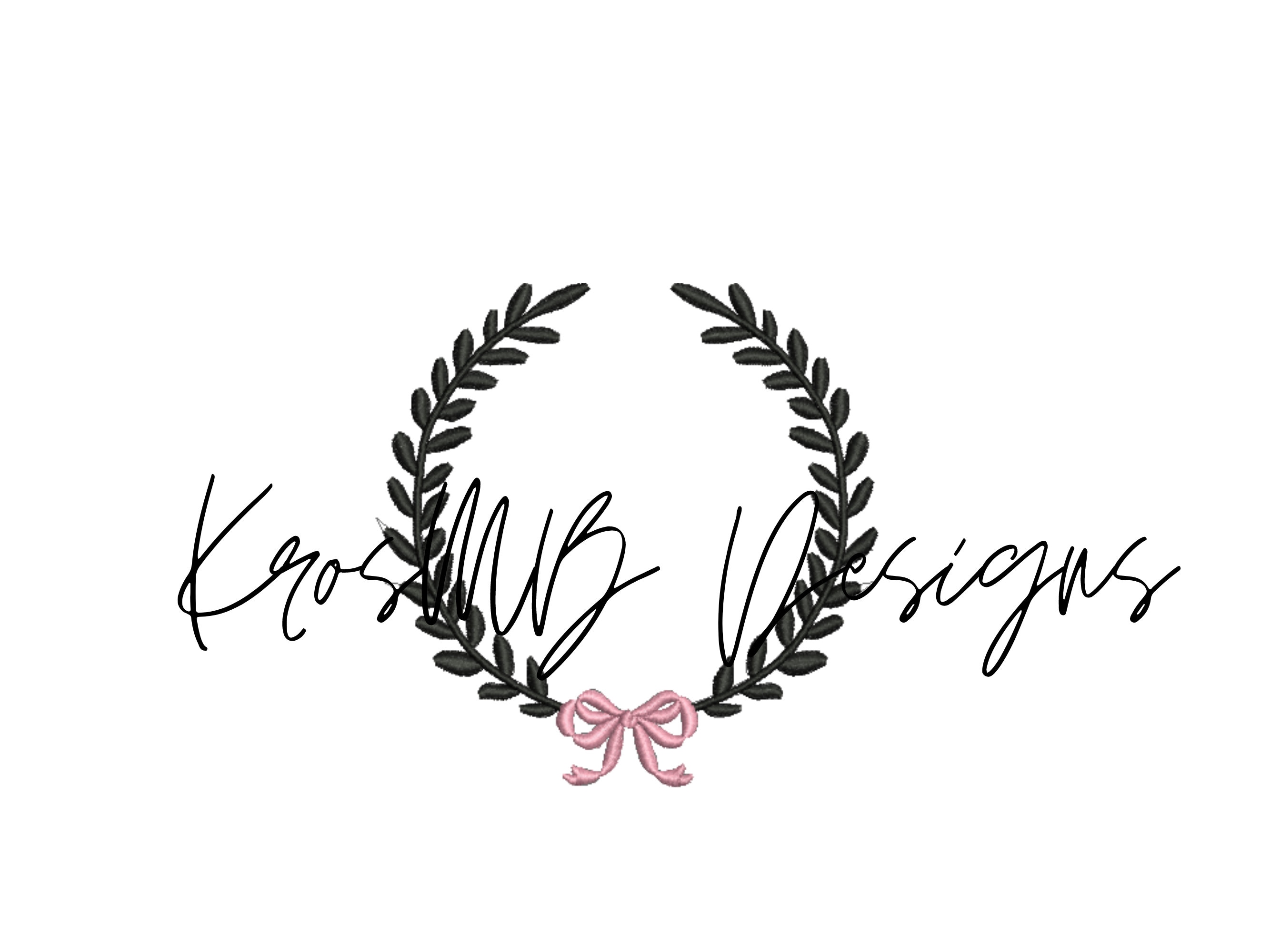 Small minimalist leaf and bow wreath embroidery design, Branch Wreath