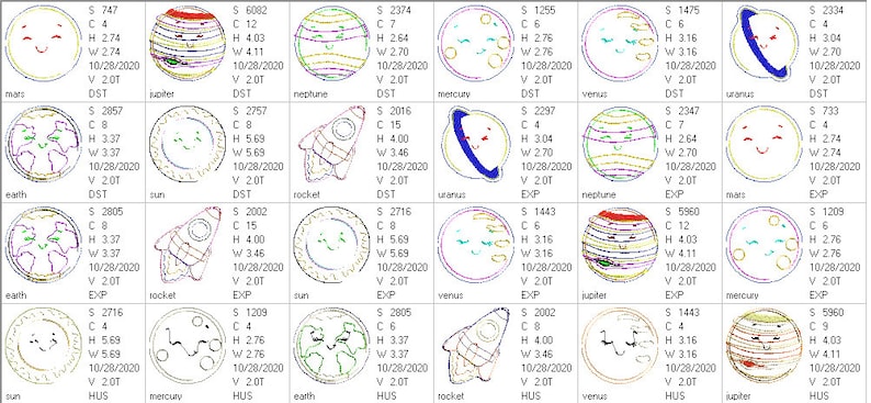 May include: A colorful illustration of the planets in our solar system, including Mars, Jupiter, Neptune, Earth, Sun, Rocket, Uranus, Venus, and Mercury. Each planet is labeled with its name and has a unique design.