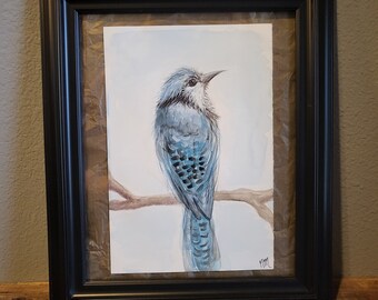 Watercolor Perched Blue Jay