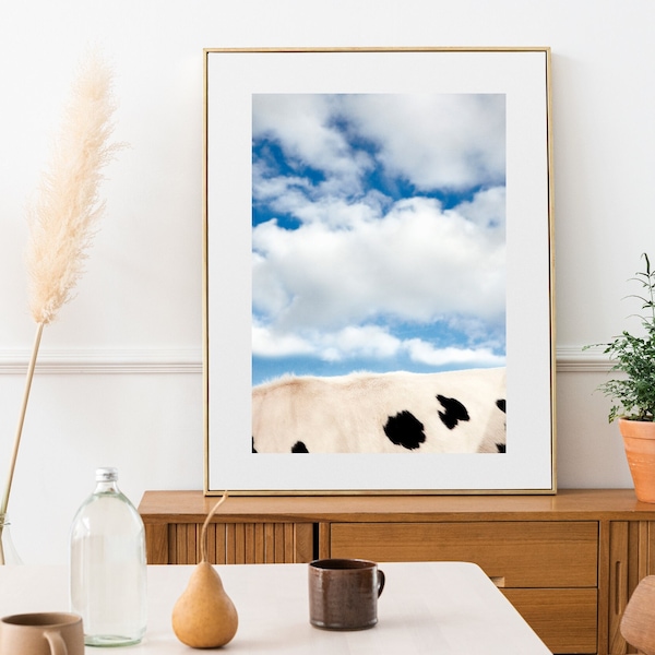 Abstract Cow and Clouds Fine Art Photo Print, Sky and Cloud Wall Art, Friesian Dairy Cow Wall Art, Abstract Art Print, Minimalist Wall Art