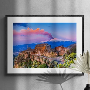 Mount Etna Sicily volcano eruption fine art photo print, Sicily Italy travel photography, Taormina Sicily Wall Art gift