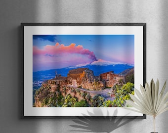 Mount Etna Sicily volcano eruption fine art photo print, Sicily Italy travel photography, Taormina Sicily Wall Art gift