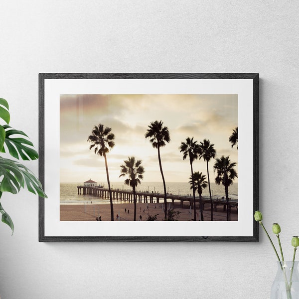 Manhattan Beach pier zonsondergang LA fine art foto afdrukken, Los Angeles strand, Californië USA Wall Art, Los Angeles cadeau, strand fotografie