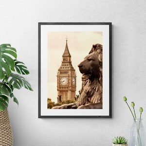 Big Ben e Trafalgar Square leone Londra stampa fotografica, fotografia di viaggio di Londra, London Wall Art, regalo di Londra, iconico punto di riferimento di Londra
