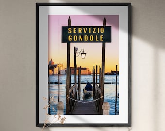 Venice Italy sunset San Giorgio Maggiore fine art photo print, gondola service Venice Italy Wall Art,  Italy gift, Venice travel photo