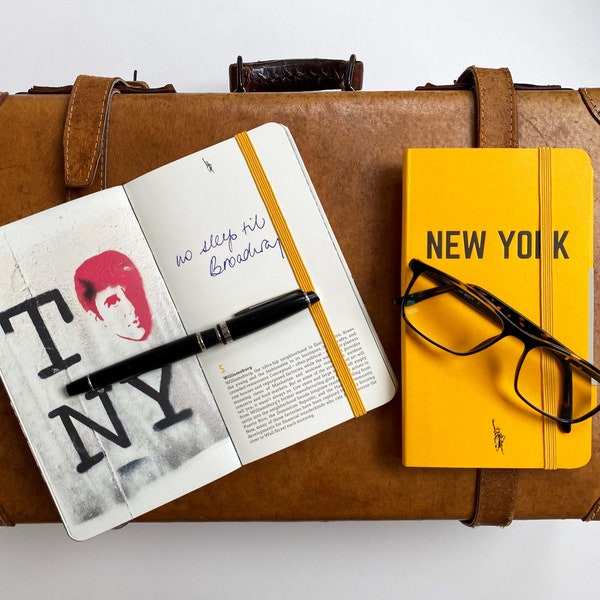 Yellow New York Notebook, NYC inspirational travel gift, Big Apple Adventure Sketchbook, New York traveller journal, New York photo journal