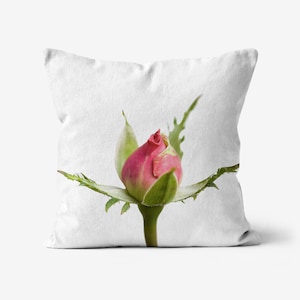Pink Rose bud decorative cushion | Floral canvas pillow | Double sided Rose bud Pillow Cover | Rose Housewarming gift | Unique Gift for Mum