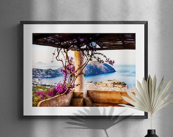 Terrace with sea view Sicily Italy fine art photo print, Sicily travel photography, Lipari Sicily Italy Wall Art gift, Aeolian islands