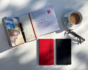 Red cover London notebook, London travel gift, London travel sketchbook, London travel journal, London travel book