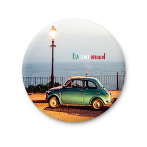 Italian mood fridge magnet, Fiat 500 fun gift fridge magnet with photo, inspirational cute gift refrigerator magnet