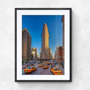 New York printable wall art, New York Digital Print, New York digital download, New York gift, NYC yellow cabs, Flatiron Building Manhattan