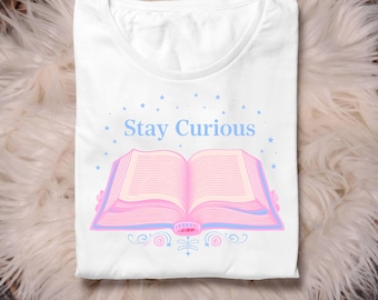 Livre Restez curieux PNG | Livre pastel en téléchargement numérique | Amoureux des livres esthétiques mignon Clipart | Design sublimation pour lecteurs et enseignants | Épicé
