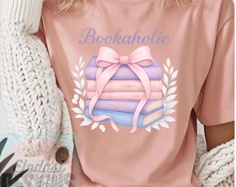 Accro aux livres PNG | Pile de livres pastel avec noeud | Conception esthétique mignonne de sublimation d'amant de livre | Téléchargement numérique pour les lecteurs | Noeud coquette