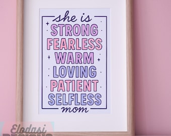 Elle est forte, maman qui n'a pas peur PNG | Sublimation pastel pour la fête des mères | Citation inspirante pour maman | Art mural | Clipart chemise et cadeau