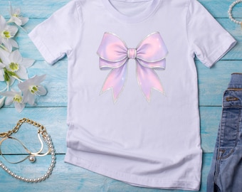 Rose pastel et noeud violet PNG | Téléchargement numérique Glitter Edge | Clipart kawaii mignon | T-shirts, gobelets à motif sublimation | Coquette | Fillette