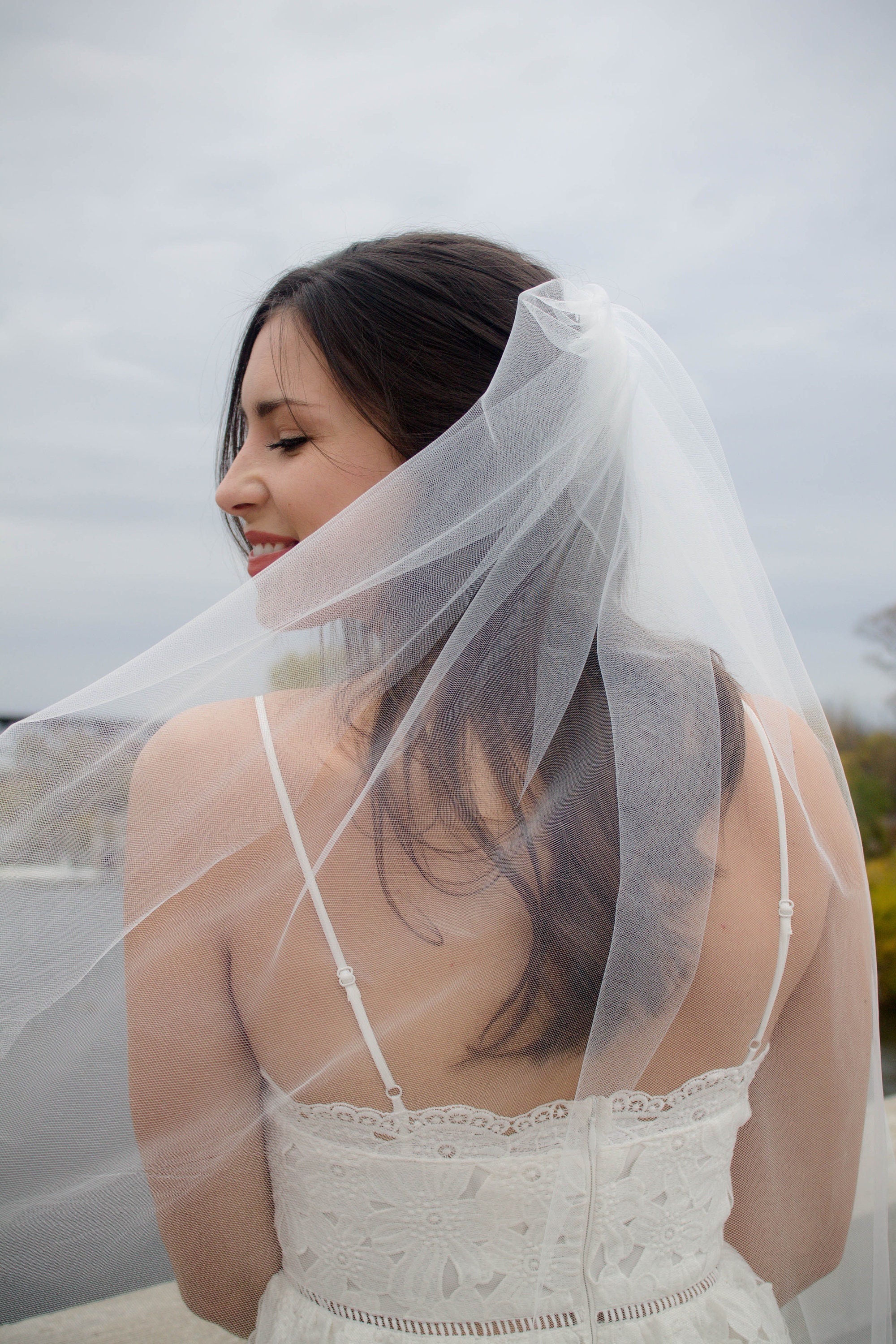 Shimmer Diamond White Fingertip Wedding Veil | White Wedding 