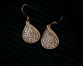 Rose Gold CZ Teardrop Earrings | Sparkly Wedding Earrings | CZ Teardrop Earrings | Rose Gold Earrings