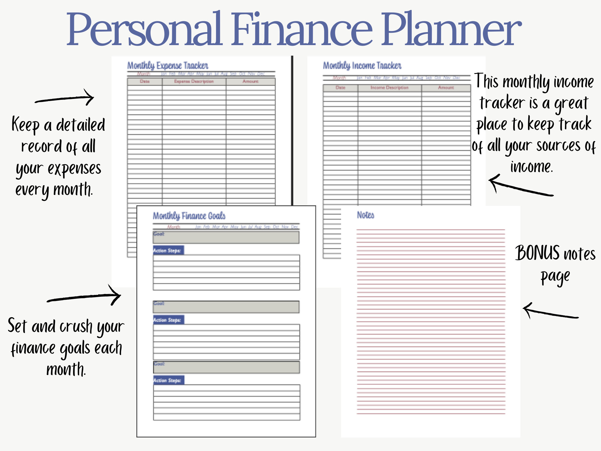 Monthly Personal Finance Planner Printable Planner Digital Planner