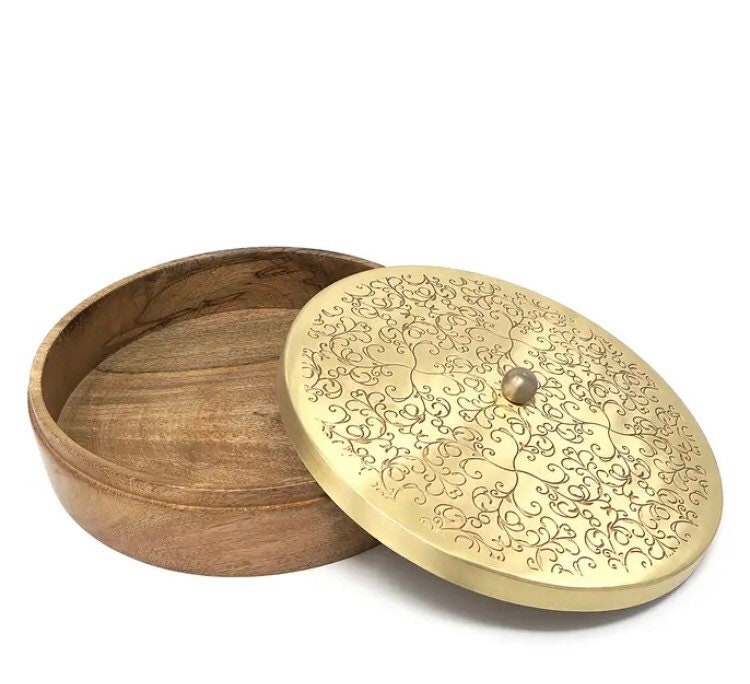 Wooden roti box with brass lid roti keeper Roti box Etsy