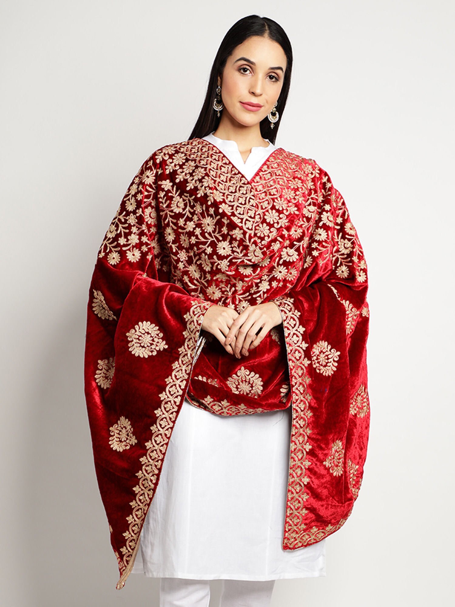 Rheana Red zari velvet dupatta Bridal dupatta Maroon velvet | Etsy