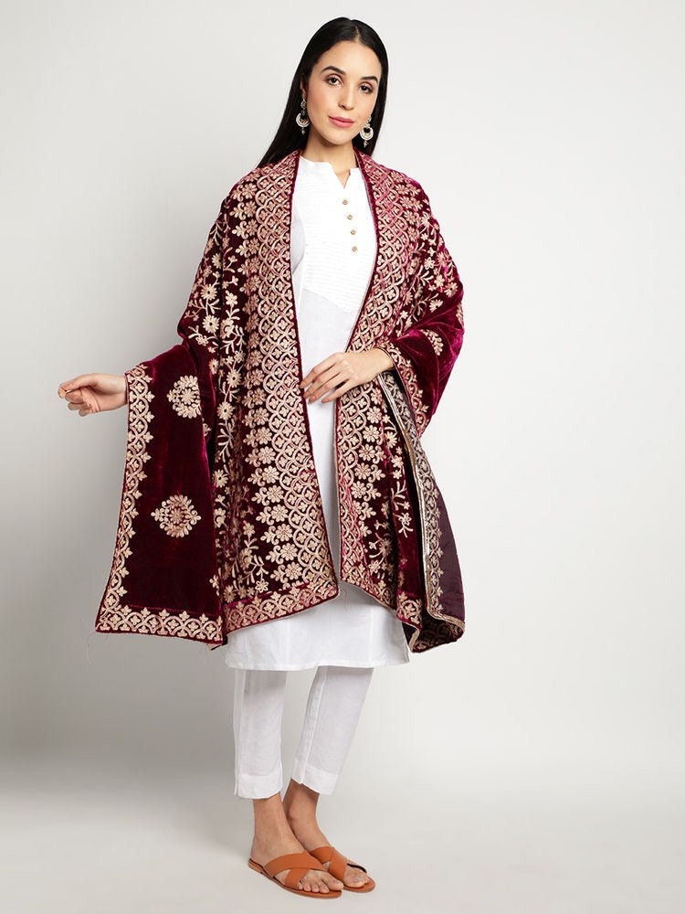 maroon gown with dupatta