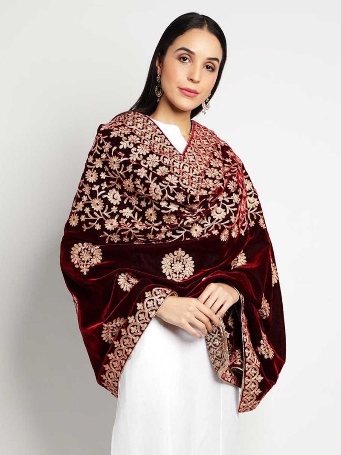 maroon gown with dupatta