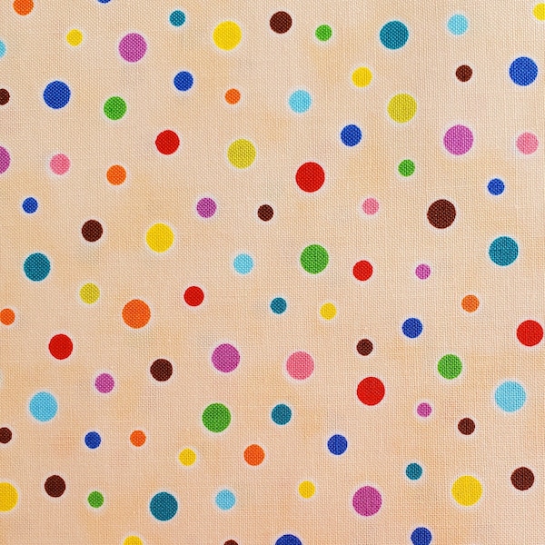 Multi-Colored Polka Dot on Cream Cotton Fabric from Elizabeth's Studio. Quilting/Craft/Apparel fabric.