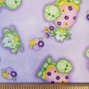 Cute Turtles and Frogs on Purple Cotton Comfy FLANNEL from A.E. Nathan. Quilting/Craft/Kids/Baby/Nursery/Girl FLANNEL Fabric.