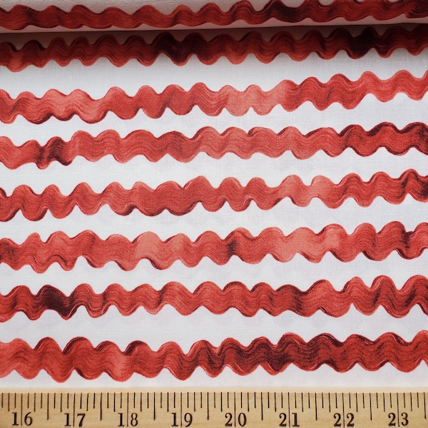 Red Curvy Stripe on White Cotton Fabric from Robert Kaufman. Christmas/Valentine/Quilting/Craft/Apparel Fabric.